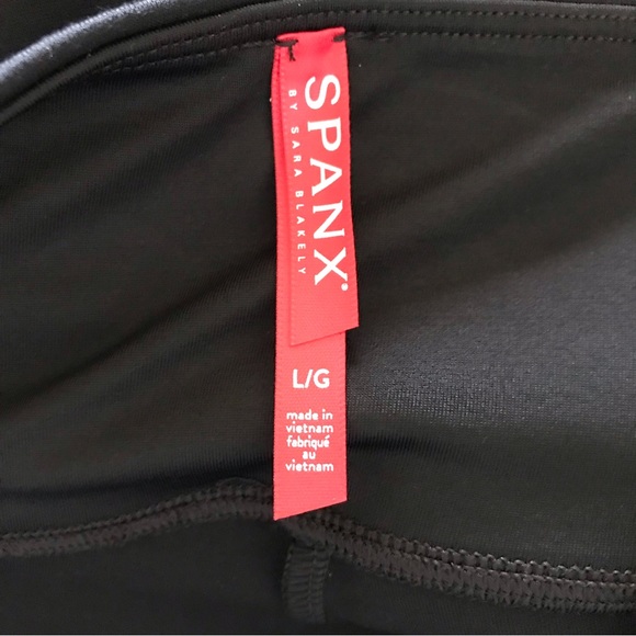 SPANX Black Panel Faux Leather Ponte Shaping Leggings Size Large - Picture 7 of 14